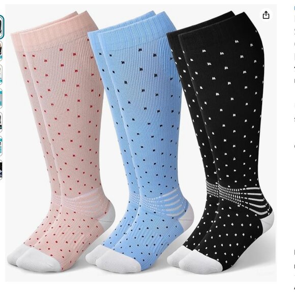 Wide Calf Compression Ankle Support Socks 3 Pairs NEW SIZE XXXL BLACK,PINK,BLUE - Picture 1 of 7